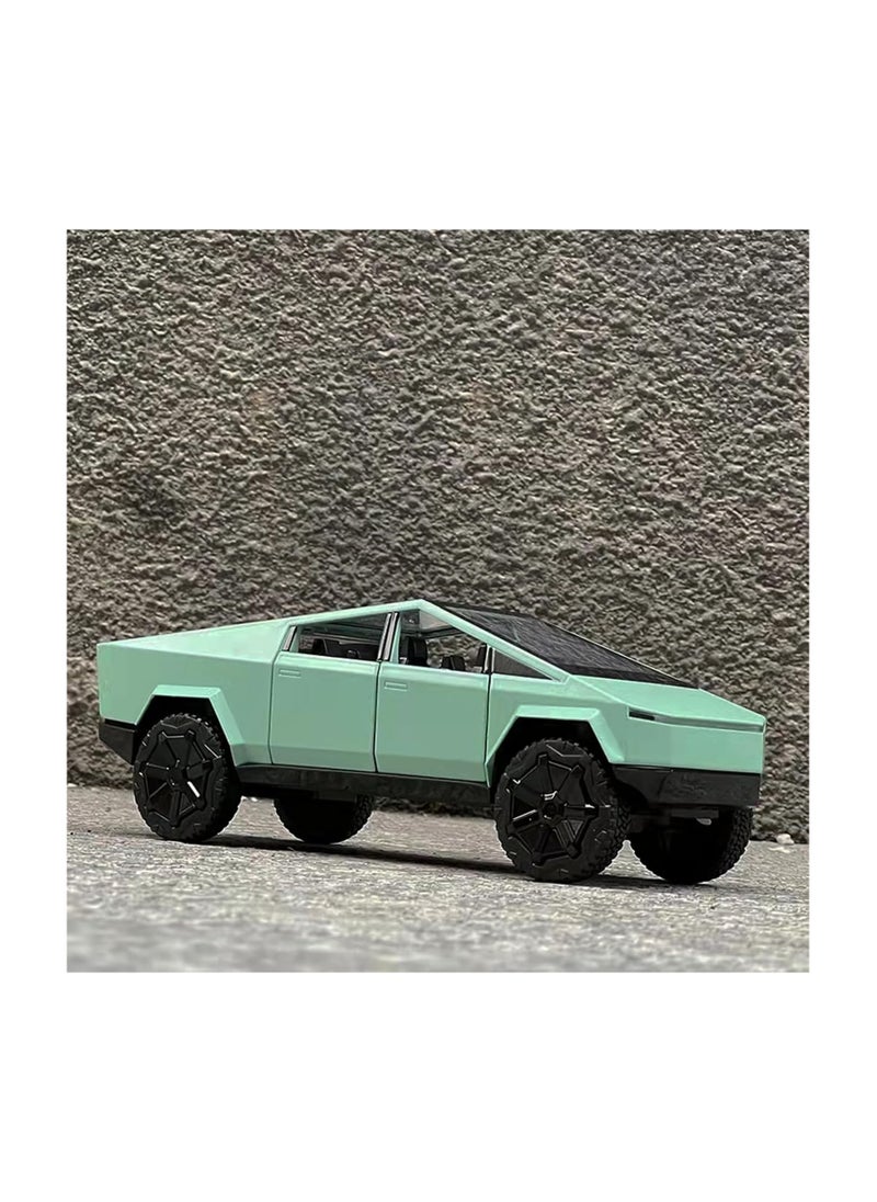 XHD - Toy Pickup Truck 1/24 Cybertruck Die-cast Metal Model Car, With Sound and Light Pull Back, Suitable for Children Aged 3 and Above as Birthday Gifts (GREEN) - Image 1
