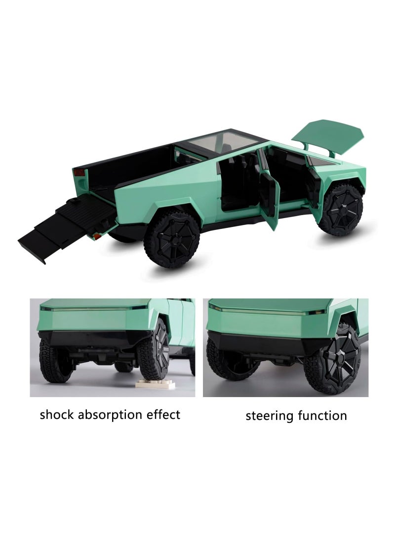XHD - Toy Pickup Truck 1/24 Cybertruck Die-cast Metal Model Car, With Sound and Light Pull Back, Suitable for Children Aged 3 and Above as Birthday Gifts (GREEN) - Image 1