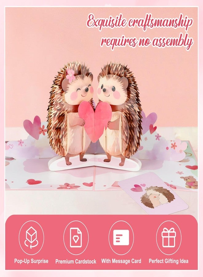 D4DREAM Pop Up Valentines Day Card - Romantic 3D Hedgehog Valentine Pop Up Card for Wife, Husband, Girlfriend, Boyfriend Handcrafted Valentine's Day Anniversary with Envelope & Note - Image 3