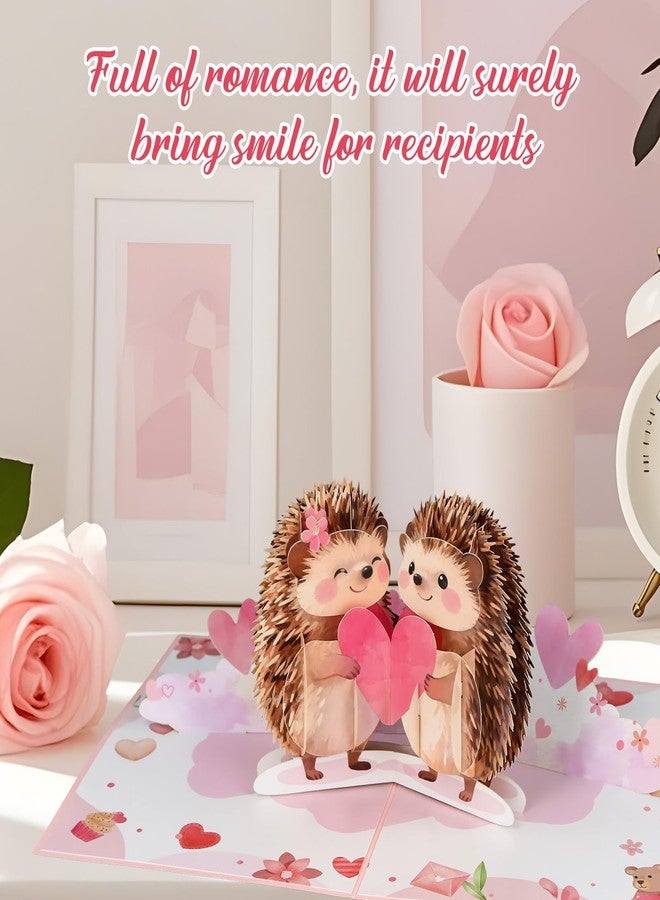 D4DREAM Pop Up Valentines Day Card - Romantic 3D Hedgehog Valentine Pop Up Card for Wife, Husband, Girlfriend, Boyfriend Handcrafted Valentine's Day Anniversary with Envelope & Note - Image 5