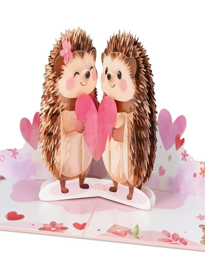 D4DREAM Pop Up Valentines Day Card - Romantic 3D Hedgehog Valentine Pop Up Card for Wife, Husband, Girlfriend, Boyfriend Handcrafted Valentine's Day Anniversary with Envelope & Note - Image 1
