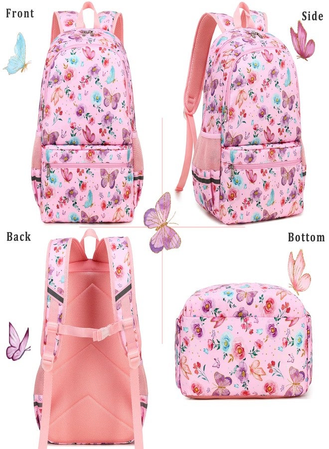 DSIUE Kids Backpack for Girls Elementary BookBags Teens Middle School Backpack with Lunch Box Butterfly Pink - Image 3