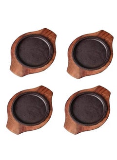 ViaZAID ViaZAID Cast Iron Steak Plate Sizzler Sizzling Plate with Wooden Base Hot Plate Gripper Steak Pan Grill Fajita Server Plate for Restaurant Home Kitchen Cooking__Brownie Sizzler 5 inch  - Image 4