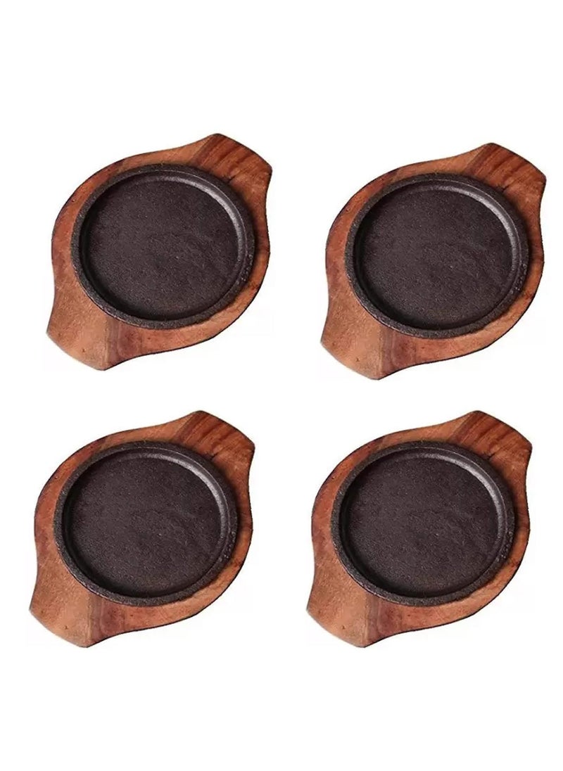 ViaZAID ViaZAID Cast Iron Steak Plate Sizzler Sizzling Plate with Wooden Base Hot Plate Gripper Steak Pan Grill Fajita Server Plate for Restaurant Home Kitchen Cooking__Brownie Sizzler 5 inch  - Image 4