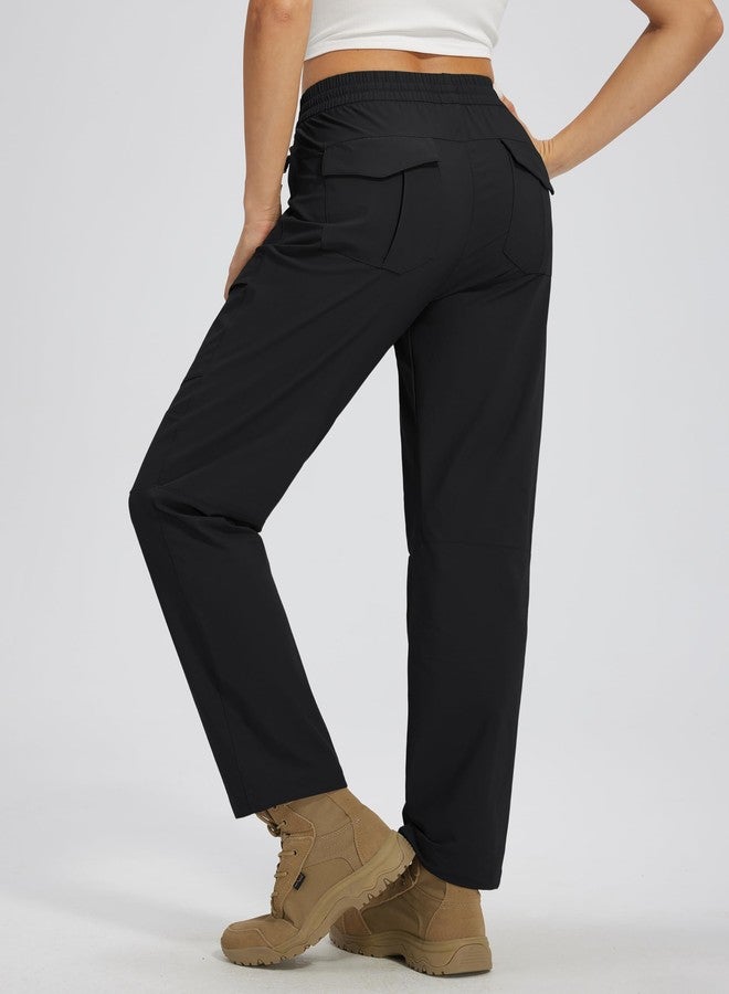 Libin Womens Cargo Hiking Pants Quick Dry Lightweight Elastic Waist Outdoor Travel Casual Athletic Jogging, Black, M - Image 2