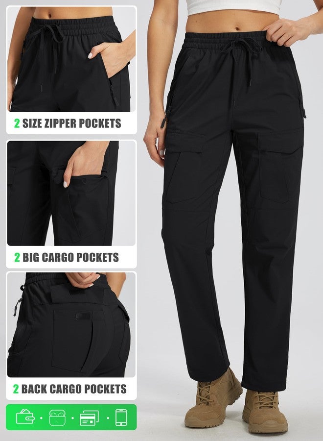 Libin Womens Cargo Hiking Pants Quick Dry Lightweight Elastic Waist Outdoor Travel Casual Athletic Jogging, Black, M - Image 3