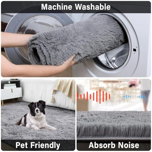 Merelax Soft Modern Indoor Large Shaggy Rug for Livingroom Bedroom Dorm Kids Room Home Decor, Non-Slip Plush Fluffy Furry Fur Area Rugs Comfy Nursery Accent Floor Carpet 9x12 Feet, Grey - Image 5