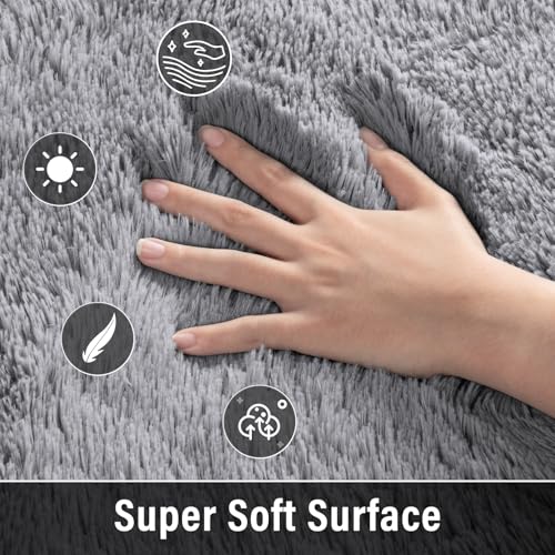 Merelax Soft Modern Indoor Large Shaggy Rug for Livingroom Bedroom Dorm Kids Room Home Decor, Non-Slip Plush Fluffy Furry Fur Area Rugs Comfy Nursery Accent Floor Carpet 9x12 Feet, Grey - Image 3
