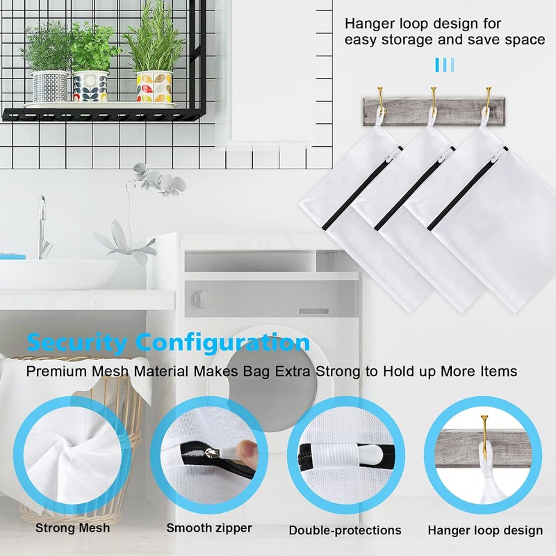 TUTUDOW TUTUDOW Set Of 3 Durable Mesh Laundry Bags For DelicatesHave Hanger Loops 3 Medium 16 X 12 Inches white - Image 2