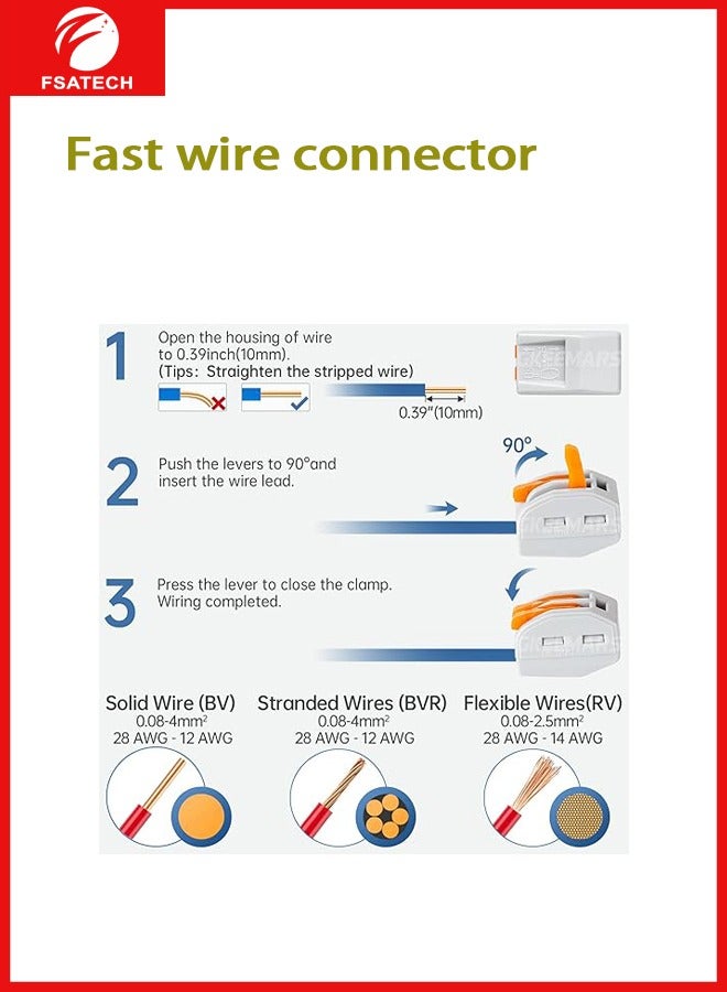 FSATECH 10 قطع من الأسلاك القابلة للتوصيل بدون لحام مقسم الأسلاك محطة سريعة 1 في 7 خارج أحادية اللون - Image 3