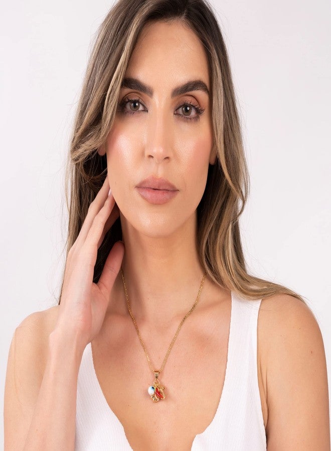 Barzel 18K Gold Plated Luck Charms Necklace With Mariner Chain - Made In Brazil (24 Inches) - Image 3