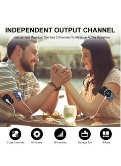SYOSI جهاز تحفيز العضلات الرياضي الإلكتروني Tens EMS، جهاز محمول لتقوية العضلات، جهاز تدليك نبضي إلكتروني ثنائي القناة مع 10 أوضاع و39 مستوى للبطن والظهر والساقين والذراعين  - Image 2