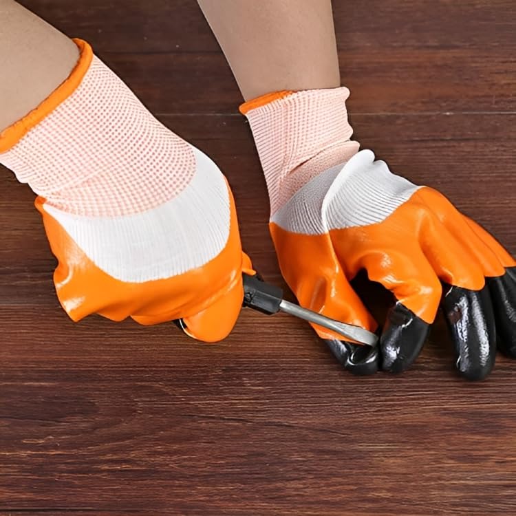 SR Hand Gloves Hand Work Safety Polymer Coated Non Slip Gloves Free Size Orange Gloves (Pack Of 5 Pair)  - Image 5