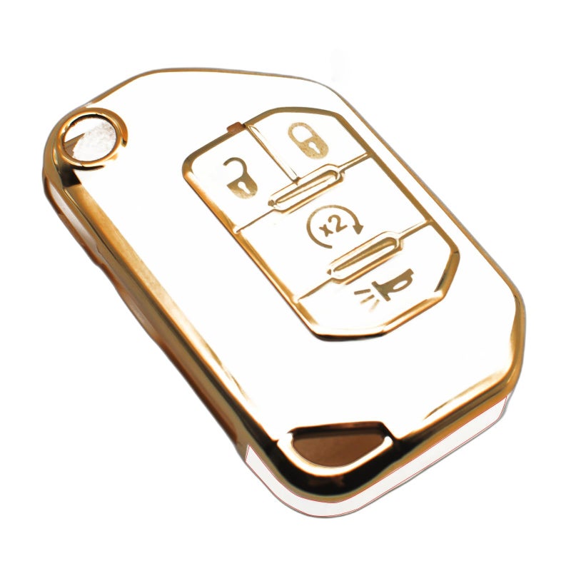 FEYOUN Key Fob Cover Compatible with Jeep Gladiator Wrangler Wagoneer Flip 4 Buttons TPU Remote Keyless Key Fob Case Protection Shell Accessories White