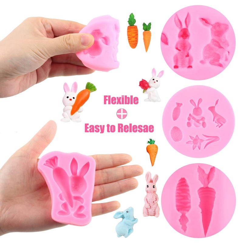 ZiXiang Easter Fondant Molds Rabbit Silicone Molds Carrot Chocolate Mold Bunny Flower Candy Mold For Cake Decorating Cupcake Topper Polymer Clay Gum Paste Set Of 6 - Image 4
