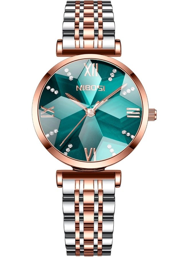 NIBOSI Women's Watch Analog Rose Blue Diamond Wrist Watch for Ladies Fashion Quartz Stainless steel Dress Round Dial Waterproof Watch - Image 1