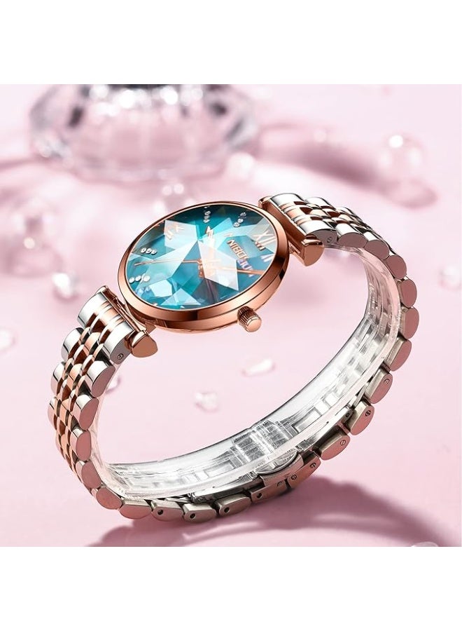 NIBOSI Women's Watch Analog Rose Blue Diamond Wrist Watch for Ladies Fashion Quartz Stainless steel Dress Round Dial Waterproof Watch - Image 5