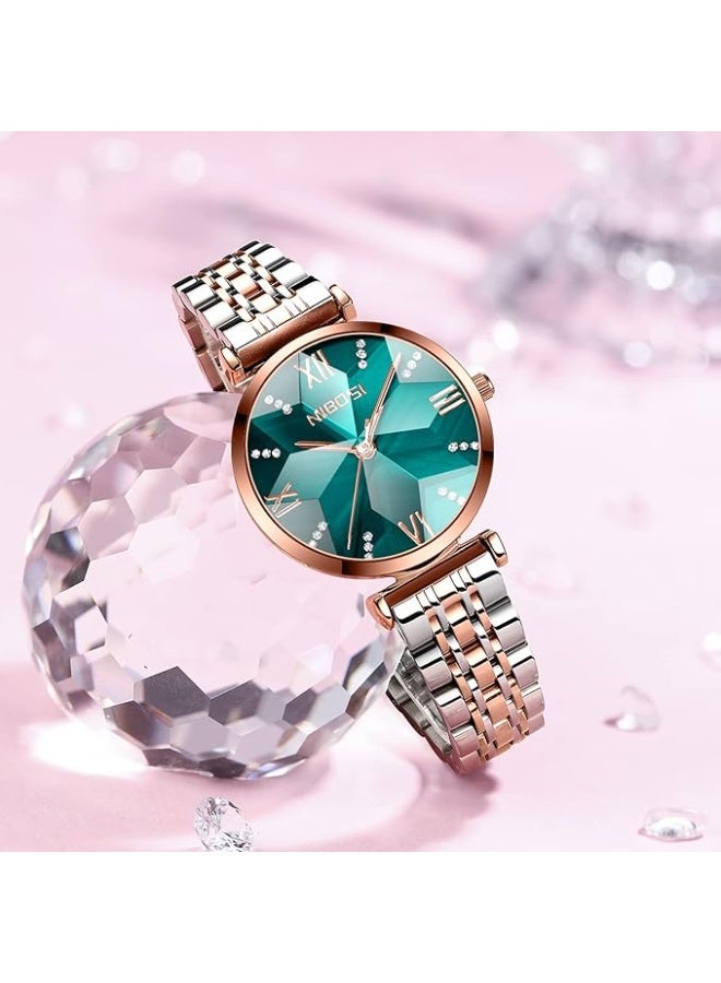 NIBOSI Women's Watch Analog Rose Blue Diamond Wrist Watch for Ladies Fashion Quartz Stainless steel Dress Round Dial Waterproof Watch - Image 4