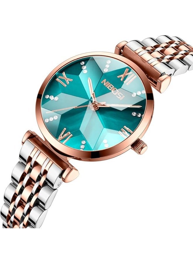 NIBOSI Women's Watch Analog Rose Blue Diamond Wrist Watch for Ladies Fashion Quartz Stainless steel Dress Round Dial Waterproof Watch - Image 3