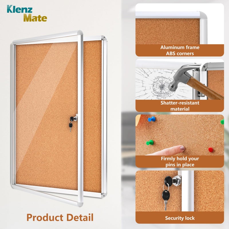 KlenzMate 36"x24" Enclosed Cork Bulletin Board Tamper-Proof Dispaly Case,Brown Fabric&Aluminium Frame,Shatter Resistant Lockable Bulletin Board with Clear Acrylic Door for School,Office,Mall,Community,Hospital - Image 3