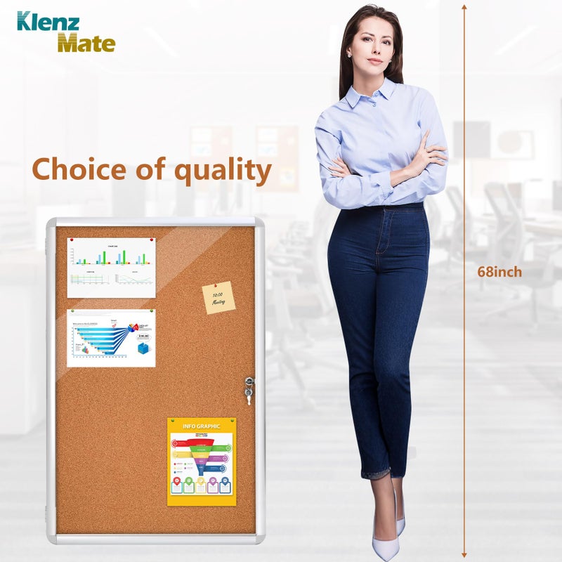 KlenzMate 36"x24" Enclosed Cork Bulletin Board Tamper-Proof Dispaly Case,Brown Fabric&Aluminium Frame,Shatter Resistant Lockable Bulletin Board with Clear Acrylic Door for School,Office,Mall,Community,Hospital - Image 4