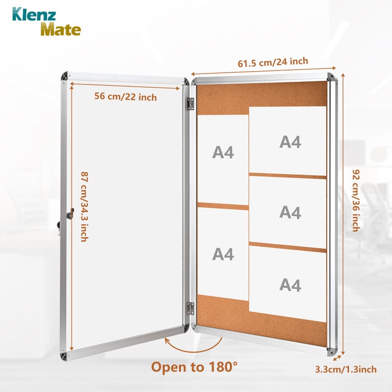 KlenzMate 36"x24" Enclosed Cork Bulletin Board Tamper-Proof Dispaly Case,Brown Fabric&Aluminium Frame,Shatter Resistant Lockable Bulletin Board with Clear Acrylic Door for School,Office,Mall,Community,Hospital - Image 5