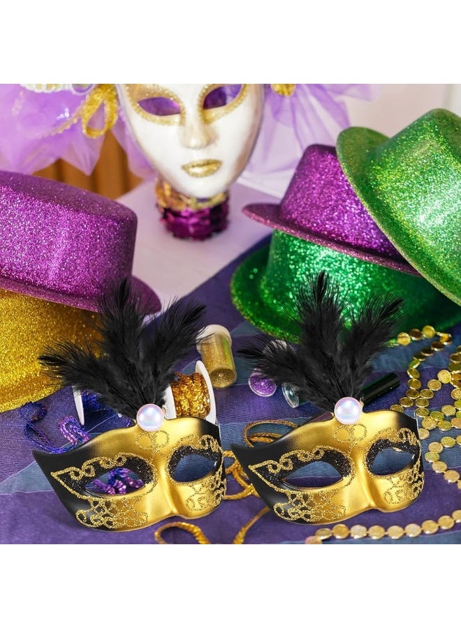 Charniol 24 Pieces Mini Masks Masquerade Mini Mask Small Masquerade Mask Cake Toppers Decorative Mini Mask Mardi Gras Party Decor (Black) - Image 4