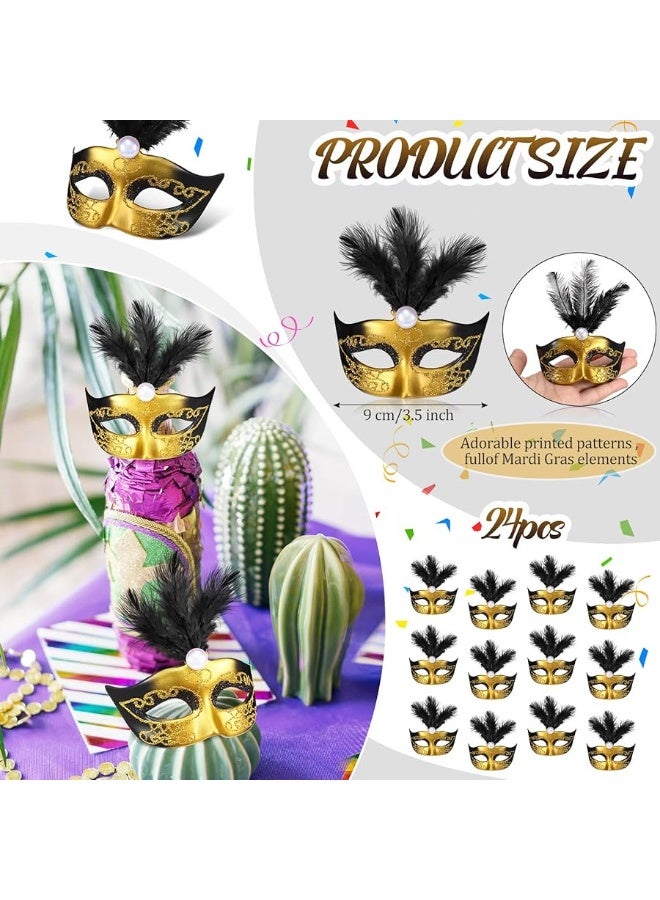 Charniol 24 Pieces Mini Masks Masquerade Mini Mask Small Masquerade Mask Cake Toppers Decorative Mini Mask Mardi Gras Party Decor (Black) - Image 3