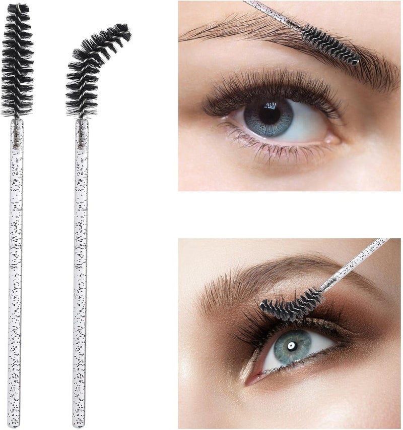 Tbestmax 100 Pcs Disposable Mascara Wands, Crystal Eyebrow Spoolies Brush for Eyelash Extensions, Black Lash Brushes with Container - Image 3