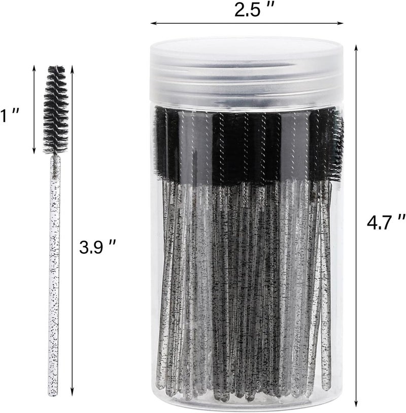 Tbestmax 100 Pcs Disposable Mascara Wands, Crystal Eyebrow Spoolies Brush for Eyelash Extensions, Black Lash Brushes with Container - Image 2