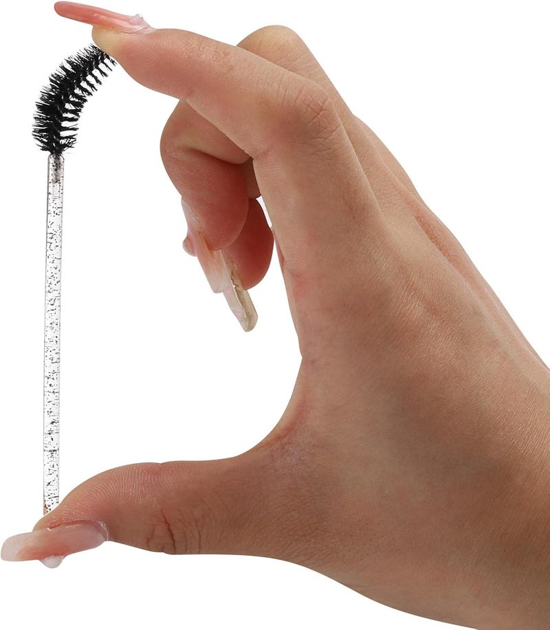 Tbestmax 100 Pcs Disposable Mascara Wands, Crystal Eyebrow Spoolies Brush for Eyelash Extensions, Black Lash Brushes with Container - Image 5