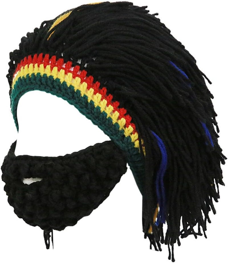 Kirmoo Funny Rasta Wig Beard Hats Knitted Jamaican Rasta Beanie Hat with Dreadlocks Christmas Halloween for Men Women - Image 1