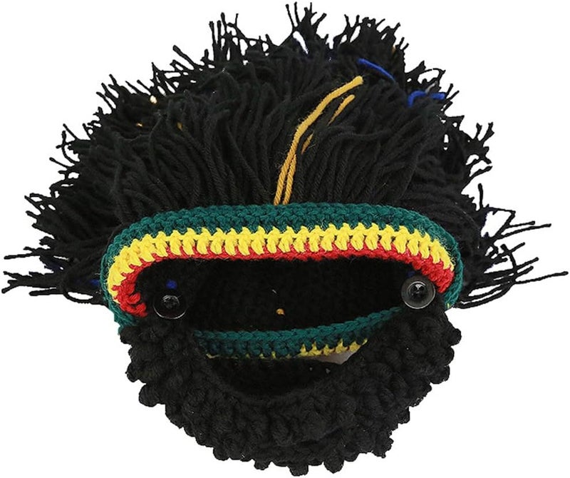 Kirmoo Funny Rasta Wig Beard Hats Knitted Jamaican Rasta Beanie Hat with Dreadlocks Christmas Halloween for Men Women - Image 3