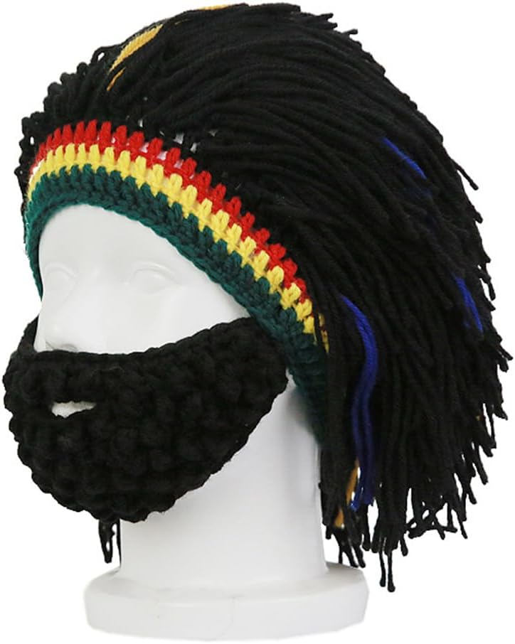 Kirmoo Funny Rasta Wig Beard Hats Knitted Jamaican Rasta Beanie Hat with Dreadlocks Christmas Halloween for Men Women - Image 2