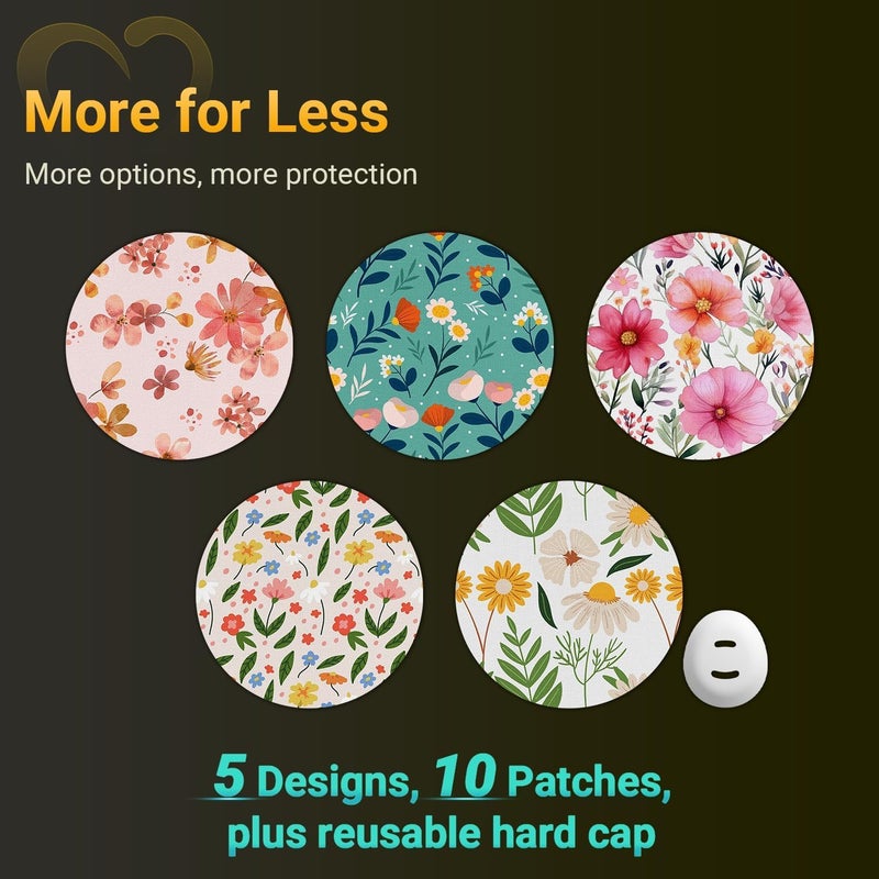Amolyfe Dexcom G7 Over Patches with Flowers, Amolyfe 10-Pack Dexcom Stelo Adhesive Patches Waterproof Bump-Proof with Hard Cap, Breathable, Medical Adhesive, 15-Day CGM Protection (G.Flower) - Image 2