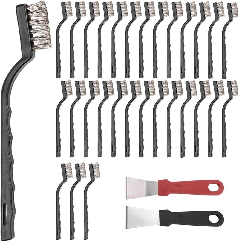 30 Pcs 7 Inch Stainless Steel Wire Brushes Set With 2 Scrapers For Rust Removal Metal Cleaning - Image 1
