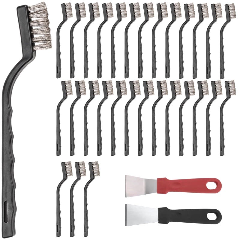 30 Pcs 7 Inch Stainless Steel Wire Brushes Set With 2 Scrapers For Rust Removal Metal Cleaning - Image 2