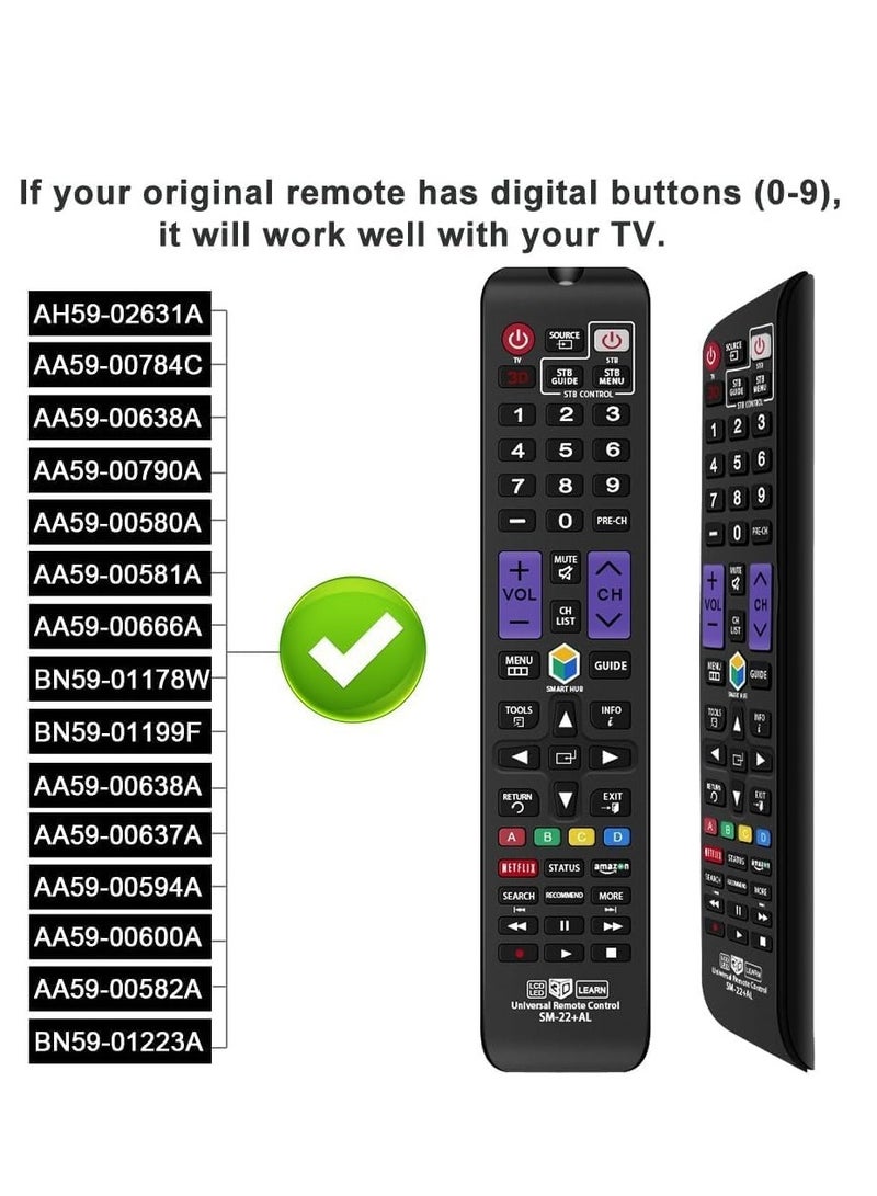 Universal Remote Control Compatible Replacement for Samsung TV/ 3D/ LCD/LED/HDTV/Smart TV, AA59-00666A BN59-01178W BN59-01199F AA59-00638A AA59-00637A AA59-00594A AA59-00600A - Image 2