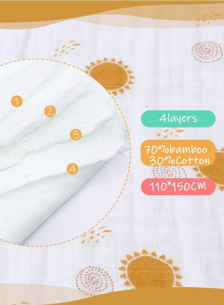 ميريكل بيبي 4 طبقات بطانية أطفال من خيزران وقطن - لفافة تنفس لحديثي الولادة مقاس 110×150 سم - Image 2