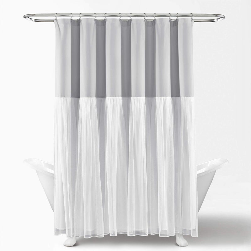 Lush Decor Lush Decor Tulle Skirt Colorblock Shower Curtain  72"" x 72""  Light Gray & White - Image 4