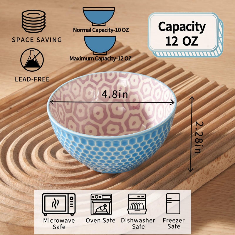 Meideal 12 Oz Dessert Bowls Set of 6, 4.8 Inch Small Porcelain Ice Cream Bowls Set, Colorful Ceramic Cereal Bowls for Side Dishes, Dip, Snack, Rice, Soup, Portion, Fruits, Microwave and Dishwasher Safe - Image 2