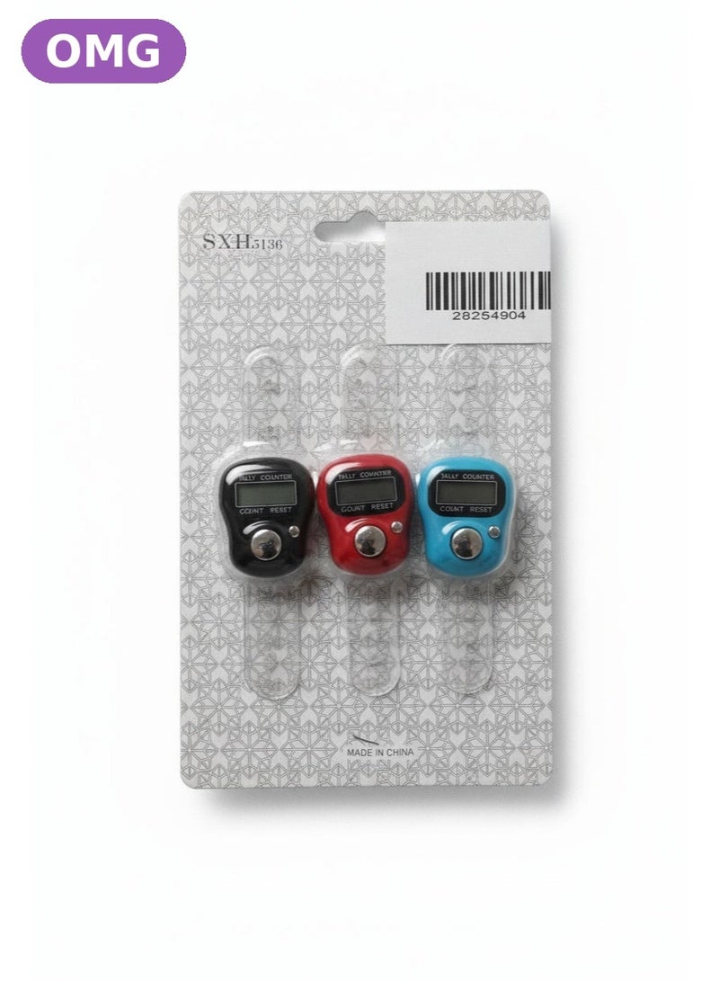 OMG 3 PCS Digital Finger Counter Ring LED Tally Counter with Reset Button, 5 Digit Display (99999), Portable Tasbeeh & Counting Tool - Image 1