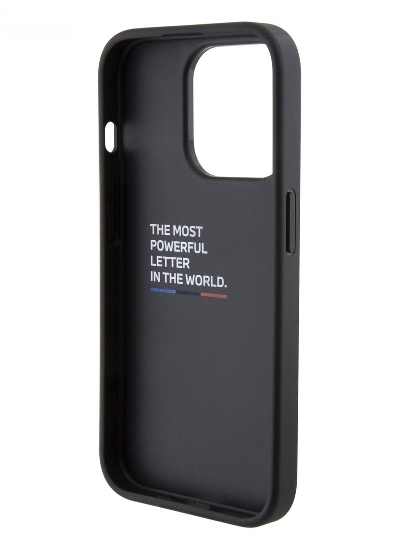 بي إم دبليو حافظة M البولي يوريثين جلد وكربون بشعار معدني لهاتف آیفون 15 برو - أسود - Image 4