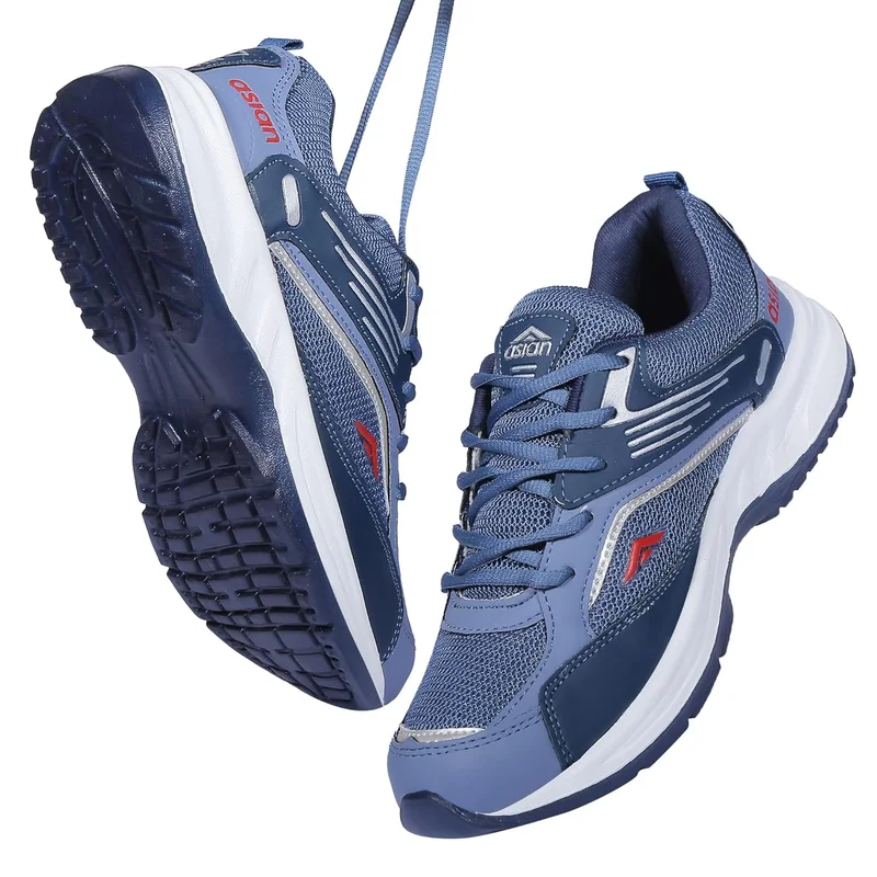 Asian Slate Blue Lace Up Running Shoes for Men