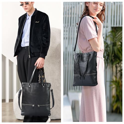 Lasaviin Laptop Tote Bag Fashionable Lightweight Leather Work Tote Crossbody Bag Purse Handbags for Work Office Business School Travel Black - Image 3