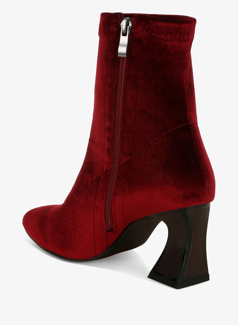 London Rag Burgundy Flared Block Heel Velvet Boots in Burgundy for Women | Best Price UAE