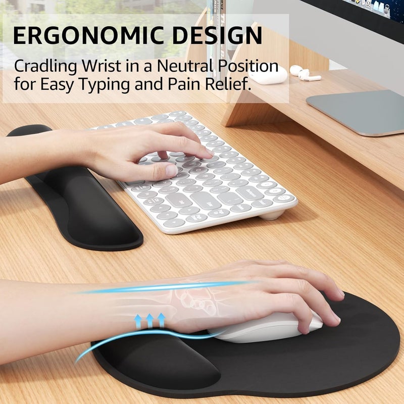 SCIENISH Memory Foam Wrist Rest Pad and Mouse Wrist Rest Support Cushion for Working Gaming Office Computer Laptop Mac-Set of 2, One Size (Ergonomic 3pcs) - Image 3
