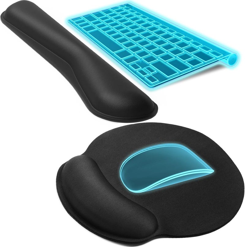 SCIENISH Memory Foam Wrist Rest Pad and Mouse Wrist Rest Support Cushion for Working Gaming Office Computer Laptop Mac-Set of 2, One Size (Ergonomic 3pcs) - Image 1