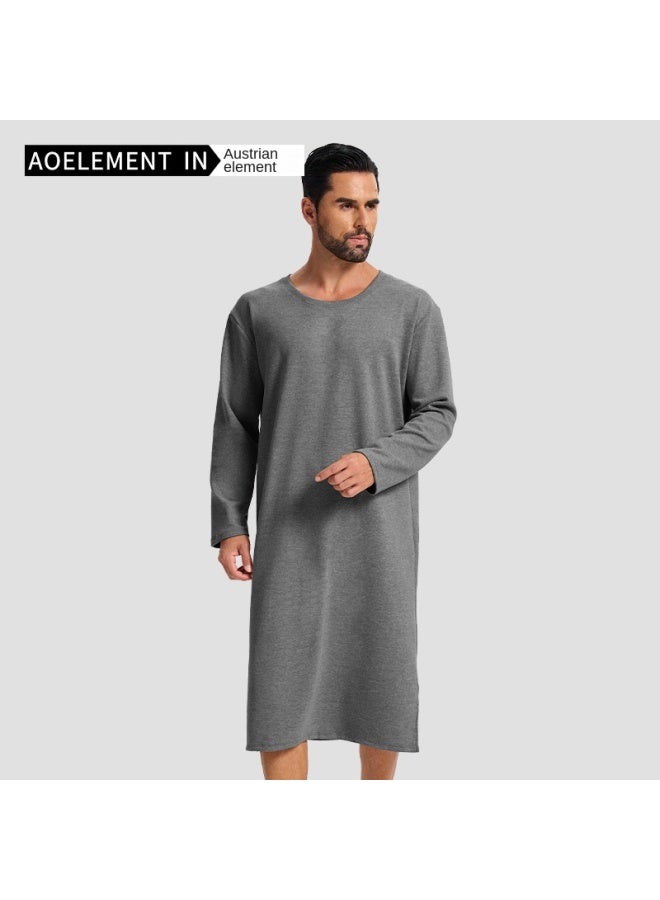 Austrian Element بيجاما من الصوف والحرير للرجال لفصلي الخريف والشتاء، رداء حمام بأكمام طويلة وطول الركبة، نايت جاون طويل، ملابس منزلية متعددة الاستخدامات - Image 2