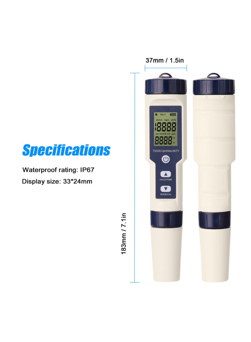5 in 1 Professional Multi-parameter Combo Testing Meter PH/EC/TDS/Salinity/Thermometer Digital Multi-Function Tester Water Quality Tester - Image 4